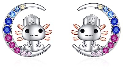 YFN Axolotl Ohrringe Sterling Silber Niedliche Tier Axolotl Mond Ohrstecker Axolotl Schmuck Geschenke für Damen Mädchen