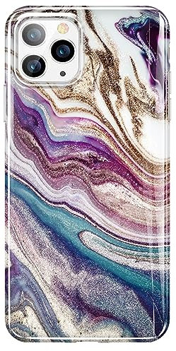 Luolnh iPhone 11 Pro Case - Gold Glitter Sparkle Marble Design Shockproof Silicone Bumper Cover Skin for iPhone 11 Pro (Abstract Purple & Quicksand)