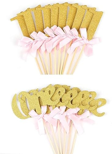 22 Stück Kuchen Cupcake Topper Torten Kuchen dekoration Kuchen Aufsatz Topper Tortenstecker Deko für 1 Jahr Geburtstag Jubiläum Geburtstagsfeier (Gold)