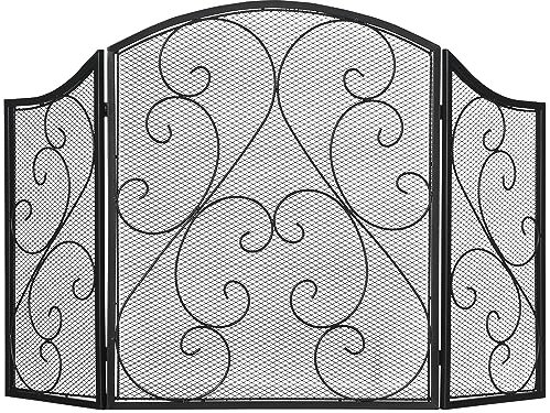 HOMCOM Parascintille Camino a 3 Pannelli in Metallo con Design Pieghevole, 66x31x81 cm, Nero