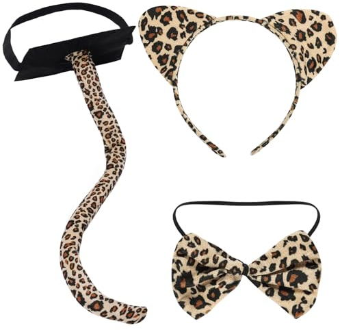 Yolyoo Leopard Kostüm Set - Tier Stirnband Mit Ohren und Fliege für Party Dekoration Zubehör