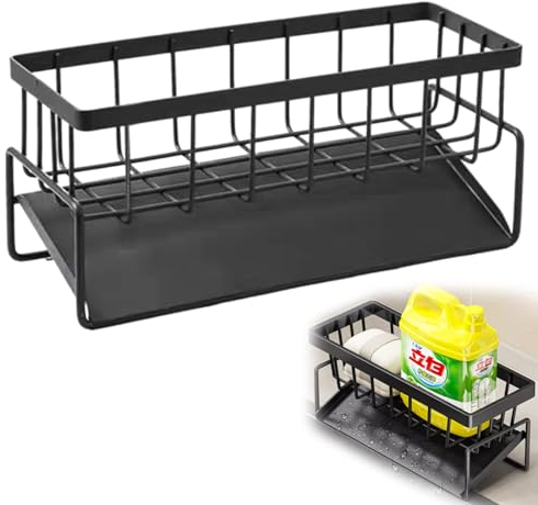 PNOOFR Organisateur Evier Cuisine Porte Éponge Évier Boîte de Rangement de Cuisine Support Éponge Évier Organisateur Evier Cuisine Métal pour Éponges, Brosser, Torchon Noir