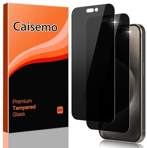 Caisemo 2 Pack For iPhone 15 Pro Max 6.7'' Privacy Tempered Glass Screen Protector, 9H Hardness, Anti Scartch,Anti Spy