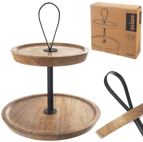 orion group Holzplatte Servierständer Servierplatte Obstetagere Kuchenplatte aus Holz 2-stöckig MANGO 30 cm