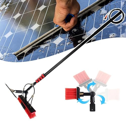 Poteau de nettoyage en alliage d'aluminium, tige rétractable alimentée en eau for fenêtre de 36 pieds avec raclette et tête de brosse rotative à 180 °, for nettoyer le toit de la véranda, les panneaux