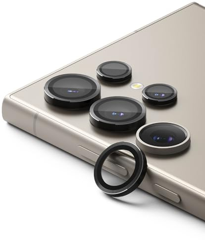 Ringke Compatible avec Protection Camera Samsung Galaxy S24 Ultra Camera Lens Frame Glass Protection Objectif Couvercle en Verre Cadre en Aluminium, Résistant aux Rayures - Black
