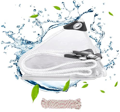 Abdeckplane Wasserdicht 2x4 m: Regen kommt, Nichts Wird nass! Gartenmöbel/Pflanzen bleiben trocken, 420g/m² PVC Transparente Plane mit Ösen&Seil für Pavillon Balkon