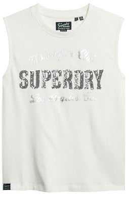 Superdry Damen Eng anliegendes Archive Tanktop mit Verzierung Ecru 38