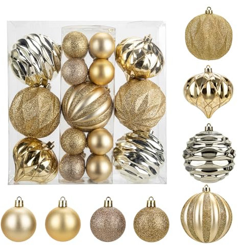 Hollyone 10CM 5CM Large Christmas Bauble Set, 23PCS Champagne Gold Xmas Balls for Christmas Tree Decorations, Shatterproof Christmas Ball Ornament, Giant Xmas Balls for Wedding, Party, Wreath