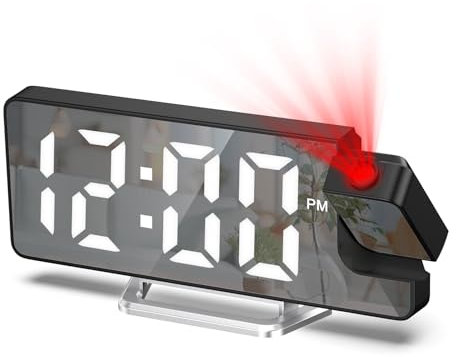 Ankilo Projection Alarm Clock for Bedroom, 7.9 IN Projector Clock on Ceiling, Alarm Clocks Bedside Adjustable Brightness/Large Screen/Temperature for Heavy Sleepers, Snooze