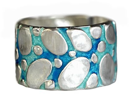 Flussbett Ring. 925 Sterling Silber & türkis blaue Emaille