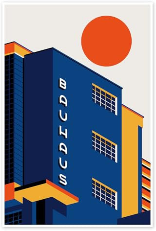 Bauhaus-Gebäude Poster von Bo Lundberg 20 x 30 cm Blau Wandbilder Wanddeko