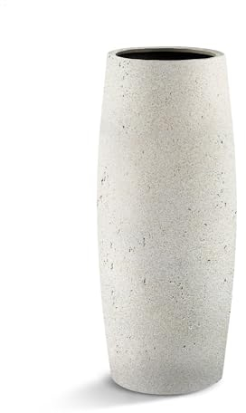 Luca Lifestyle Pflanzkübel ''Grigio Modern Vase'' Creme Weiß Rund Fiberglas *5 Jahre Garantie* - 55x55x110 cm - Premium Qualität - F8312