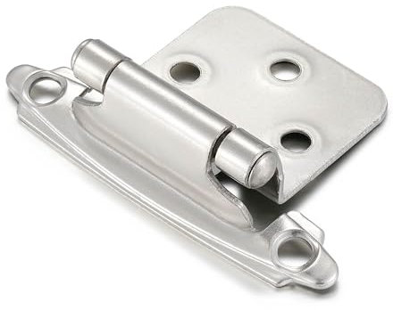 Vallecloud 10 Pack (5 Pair) Brushed Satin Nickel Self-Closing Cabinet Hinges for Flush Mount Kitchen Cabinet Door, 1/2 Overlay Face Frame Semi-Concealed Hinges