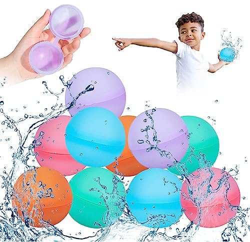 ANTOPM 10Pcs Reusable Water Balloons, Refillable Water Bomb Splash Balls, Silicone Water Balls Beach Pool Water toys for Kids Adults Water Games Outside Summer Fun Party