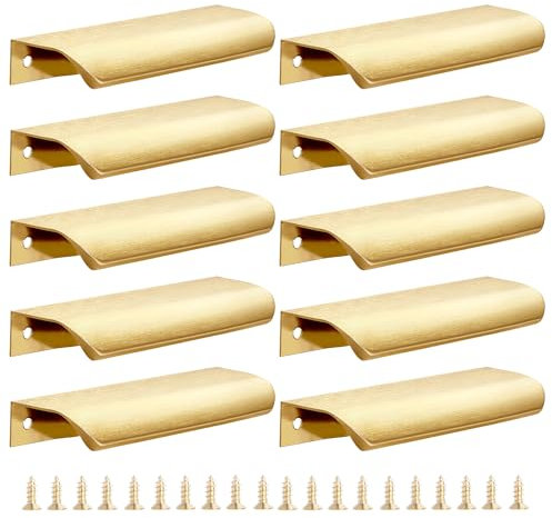 Malimali 10 Pack Gold Kitchen Cupboard Handles Finger Edge Pulls for Cabinets and Drawers, 120mm Wardrobe Door Handles Modern Aluminum Bathroom Cabinet Handles, Brushed Brass