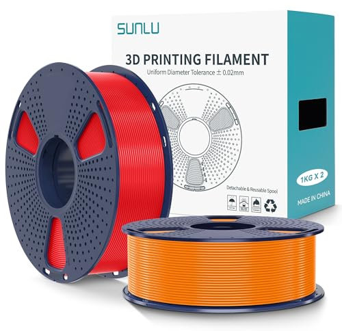 SUNLU PLA+2.0 Filament 1.75mm 2KG, Upgrade PLA Plus 3D Drucker Filament, Stärker und robuster, High Speed PLA+ Filament, Maßgenauigkeit +/-0.02mm, 1KG Spule, 2KG in Total, Rot+Orange