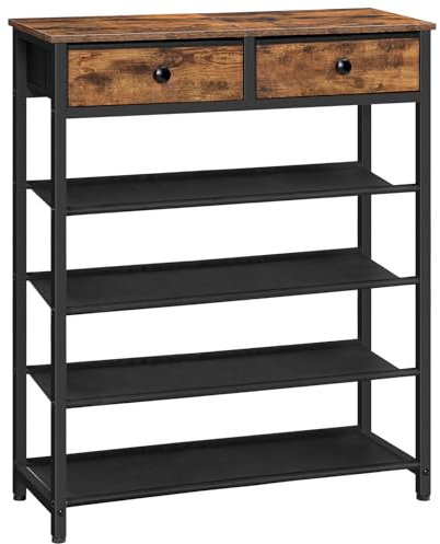 HOOBRO Shoe Rack, 5 Tier Shoe Storage Organizer with 2 Non-Woven Drawers, 16-20 Pairs of Shoes for Entryway, Shelf with 4 Oxford Fabric Shelves and Wooden Top, Closet, Rustic Brown EBF78XJ01