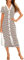TANMESSO Women's Summer 2024 Short Sleeve Casual Striped Midi Dress Decorative Button Ribbed Knit Party Dress (brown,M,M,Regular,Regular)