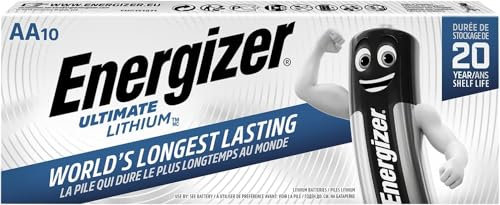 Energizer Max - Ultimate Lithium, confezione da 10 batterie AA, litio a lunga durata per dispositivi ad alto consumo, più leggeri e 20 anni di durata