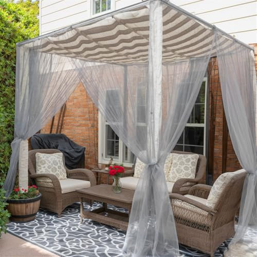 SK Studio Grey Outdoor Sheer Curtains, 2 Panels, 63W x 120L, Waterproof, Privacy Screen, Mesh Net, Rod Pocket, Modern Style