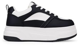 BOSANOVA Zapatillas Deportivas Estilo Skater para Mujer con Horma Ancha, Suela de Plataforma de 4.5 cm de Altura. Cierre con Cordones Anchos. Calzado para Mujer Negro 40