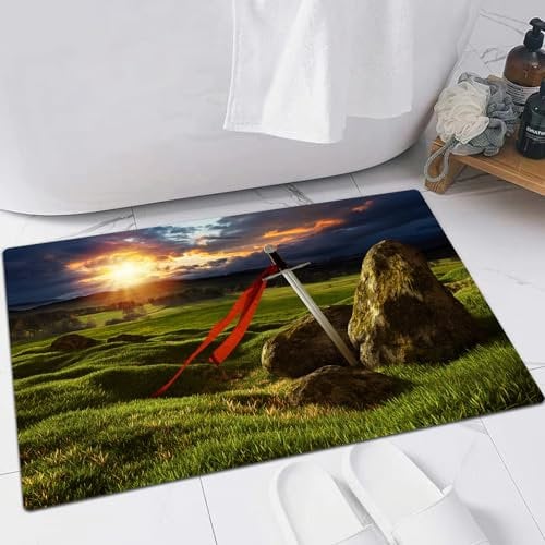 FSDGY Badvorleger Fußmatte Flauschig Teppich Badezimmerteppich Duschmatte für Bade & Wohnzimmer Schlafzimmer,König Arthur Camelot Legendärer Mythos in England Ir,40x60 cm