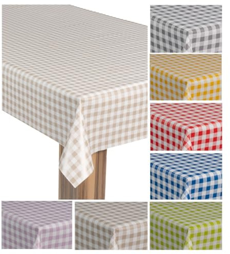 laro Wachstuch-Tischdecke Wachstischdecke Gartentischdecke, Muster:Karo Kariert Beige, Größe:140x160
