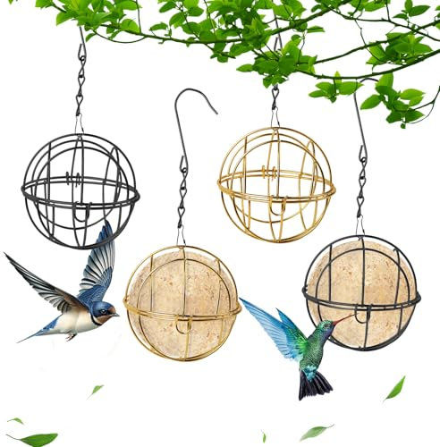 YiJiuBa 4 Stück Meisenknödelhalter, Vogelfutterringe, Meisenknödel Halter mit Klappdeckel, Halterung für Meisenknödel zum Aufhängen, Durchmesser 7cm, Ideal für Garten, Höfe und Wald