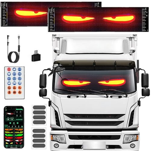 2er Led Augen für LKW Auto(10 * 35cm),Devil Eyes Light For LKW, RGB Flexible Programmierbar LED Panel,Programmierbarer Personalisiert Augen Lichtschilder, Led Augen für Lkw mit APP und Fernbedienung
