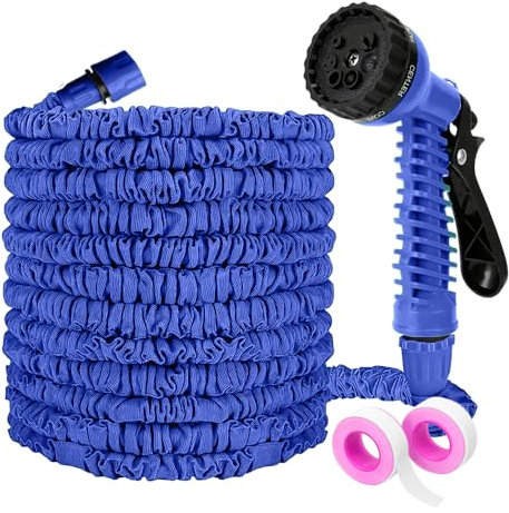 Tubo Acqua Giardino Estensibile 30 m, WDKXCN Tubo Estensibile da Giardino con 7 Tipi di Getto, Canna Acqua Giardino estensibile, tubo Giardino per Autolavaggio, Irrigazione, Animali Domestici (Blu)