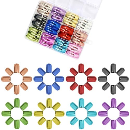 288Pcs Square Press On Stick On With Holographic Metallic Gloss Acrylic Manicure Art For Parties