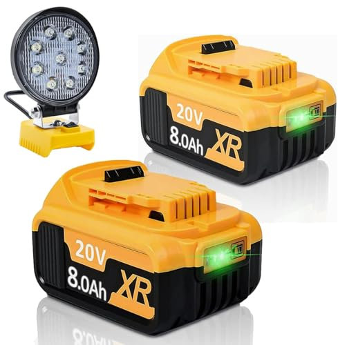 2X 18V 8.0Ah Li-Ion replacement battery +Work Light for Dewalt battery 18V DCB182 DCB200 DCB184 DCB101 DCB107 DCB112 DCB105 DCB115 DCB203