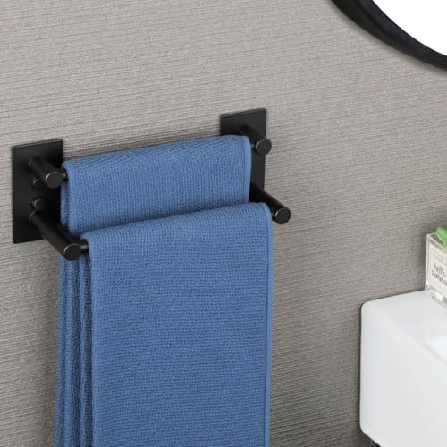 Mooche Small Towel Rail Wall Mounted, Towel Holder 20CM, Black | Self Adhesive or Drill On Towel Rail, Stainless Steel Double Bar for Bathroom Kitchen（Multiple installation methods）