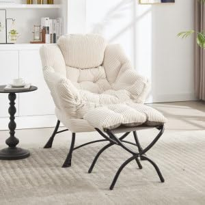 MOBETTRES Lazy Chair mit Ottoman, Modern Lounge Accent Chair mit Armlehnen und Einer Seitentasche, Freizeit gepolstert Sofa Stuhl Lesesessel mit Fußstütze für kleinen Raum, Eckstuhl (Weiß)