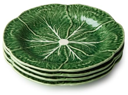 Le Jardin Green Cabbage Plates 3D SALAD/DESSERT PLATES, SET OF FOUR - 9 Sculpted Green Stoneware Leaf Plates – Seasonal Spring & Summer Tableware for Fresh, Nature-Inspired Dining