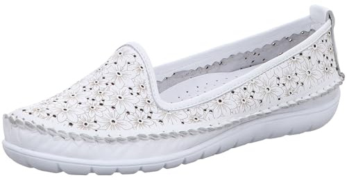 Gemini Damen Slipper aus Leder mit Blumen und Lochmuster sportlich 382631-01