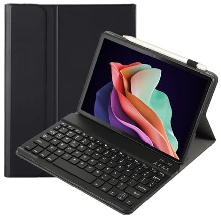 RTQAZWSXE YSJX Tablet-Schutzhülle mit Tastatur, PU+TPU-Lederhülle kompatibel mit Lenovo Tab P12 12,7 Zoll 2023(Black+Keyboard)
