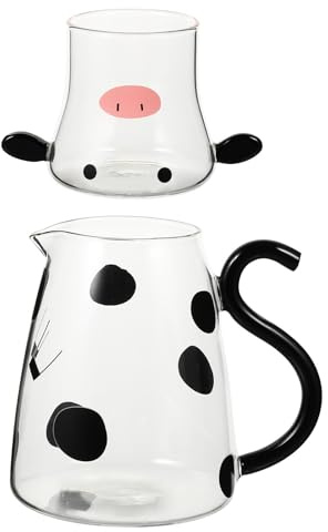 VOSAREA Bouilloire en Verre 550ml Compatible Micro-ondes Motif Fleurie, Ensemble Pot à Lait et Tasse pour Café et Thé, Design Cristal Clair, Usage Quotidien