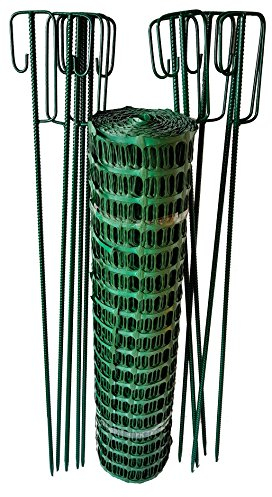 UvV Mobiler Absperrzaun Kunststoff Fangzaun grün 50 m x 1 m hoch + 10 grüne Absperrleinenhalter, Absperrnetz, Maschenzaun, Bauzaun Rolle Kunststoff Extra Reissfest, 150 gr (7,50 kg) (Grün-Grün)
