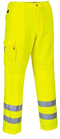 Portwest E046 Hi-Vis Work Trousers Texpel Stain Resistant Finish Reflective | Yellow, X Small, EN ISO 20471 Class 1, UPF 50+, Straight Fit, Bartacked at All Stress Points, Easy Access Cargo Pockets