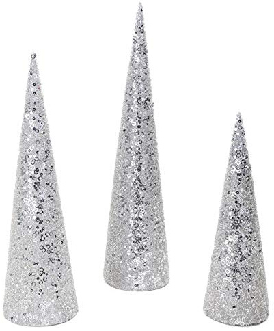 Christmas Concepts® Set of 3 PVC Christmas Cone Trees Decorations With Sequins And Beads (Silver)