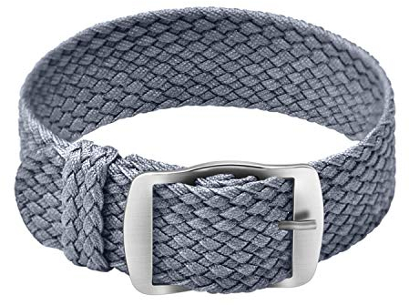 ULLCHRO Unisex Perlon Nylon Armband mit Edelstahl Silberne Schnalle 18mm Grau