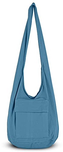 YOUR COZY Boho Crossbody Bag for Women – Handmade Cotton Sling Bag Lightweight Unisex Travel Purse with Zipper (Blue)