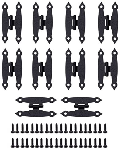 10 Pcs Antique Hinges with Screws Retro H Shape Hinge Hardware for Door, Cabinet, Furniture, Vintage Jewelry Chest, Black