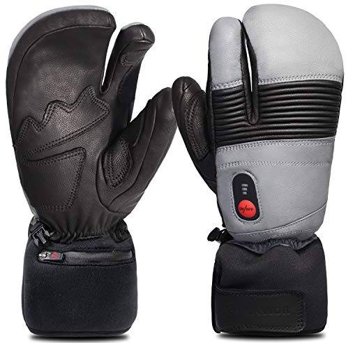 SAVIOR HEAT Heated Ski Mittens Electric Rechargeable Battery Leather Thick Gloves for Men Women Ski Snowboard Snowmobile Motorcycle