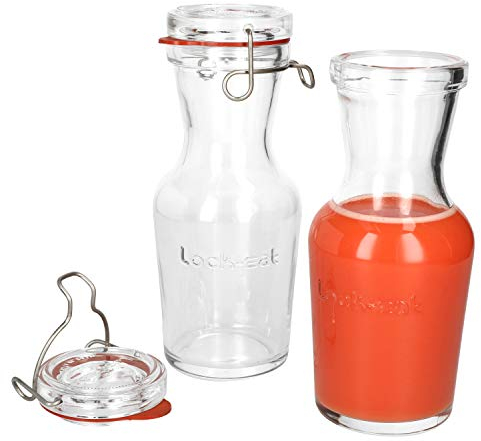 Luigi Bormioli 2er Set Lock-Eat Glas-Karaffe 0,5 Liter I Bügelflasche I Saft-, Milch-, Wein- & Wasser I Elegante Karaffe mit Glasdeckel & Bügelverschluss I dickwandiges Glas I Edelstahlklemme | Krug