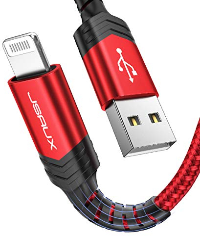 JSAUX Ladegerät für iPhone 1,2 m [MFi C89] Langlebiges Lightning-Kabel aus Nylon, sehr strapazierfähig, kompatibel mit iPhone 11, XS Max XS XR, X 8/8Plus, 7/7Plus, 6s/6sPlus, 6/6Plus, iPad rot