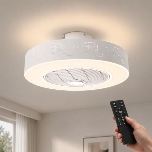 ONSSI Ventilador de Techo con Luz LED, Ø52 cm, Silencioso, Aspas Ocultas, Mando a Distancia, Intensidad Regulable, 3 Temperaturas de Color 36W, 6 Velocidades, para Salón y Dormitorio