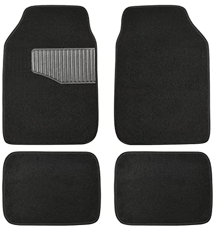 Amazon Basics Universal Fit Anti-Slip Carpet Floor Mats, Full Set for Car, SUV, Van & Truck, 4 count, Black, 25L x 17.5W (Front), 13L x 17.5W (Rear)